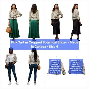 Pink Tartan Cropped Botanical Blazer - Made in Canada Size 4